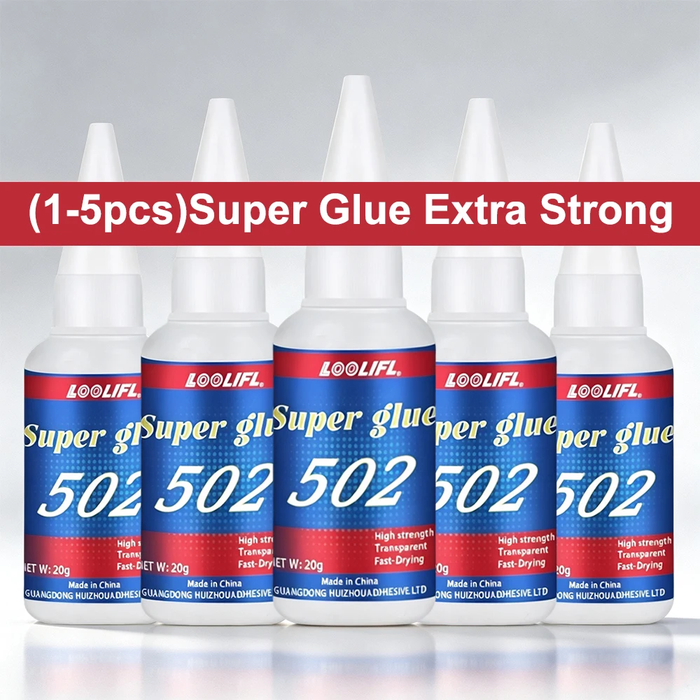 LOOLIFL 502 Super Glue  1‑5Pcs Extra Strong Instant Adhesive Fast Drying Clear Glue for Plastic Rubber Wood Metal Ceramic Repair