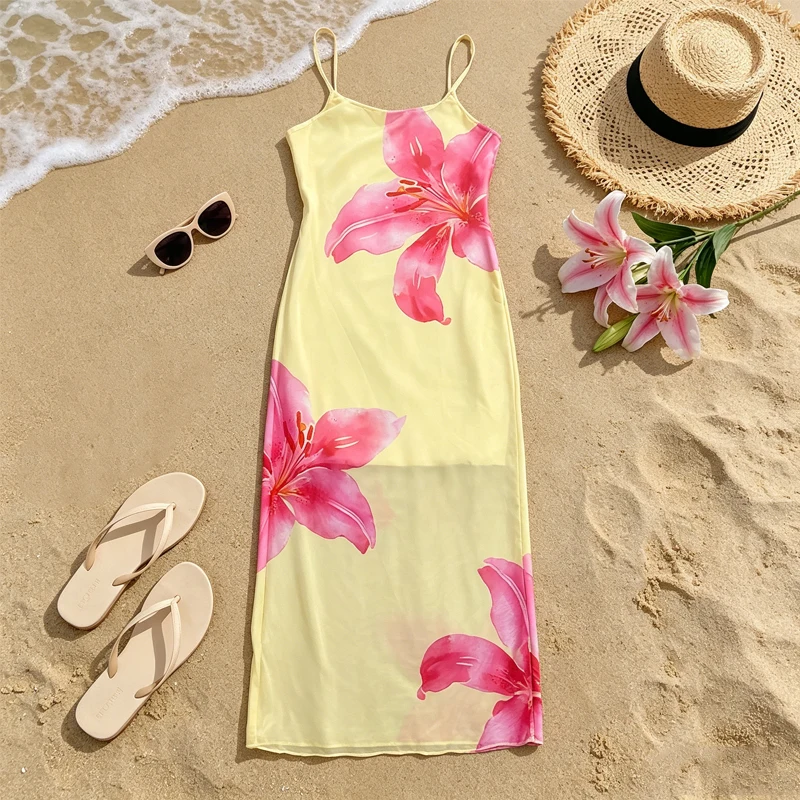 

Women's Beach Vacation Graphic Floral Print Dress Hem Halter Neck Bow Bodycon Boho Short Dresses Streetwear 2026Women's Clothing