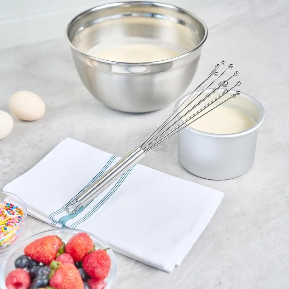 C5 10/12Inch Manual Egg Beater Stainless Steel Ball Mixer Easy To Clean Reusable Metal Egg Beater Cooking Mixing Kitchen Gadgets