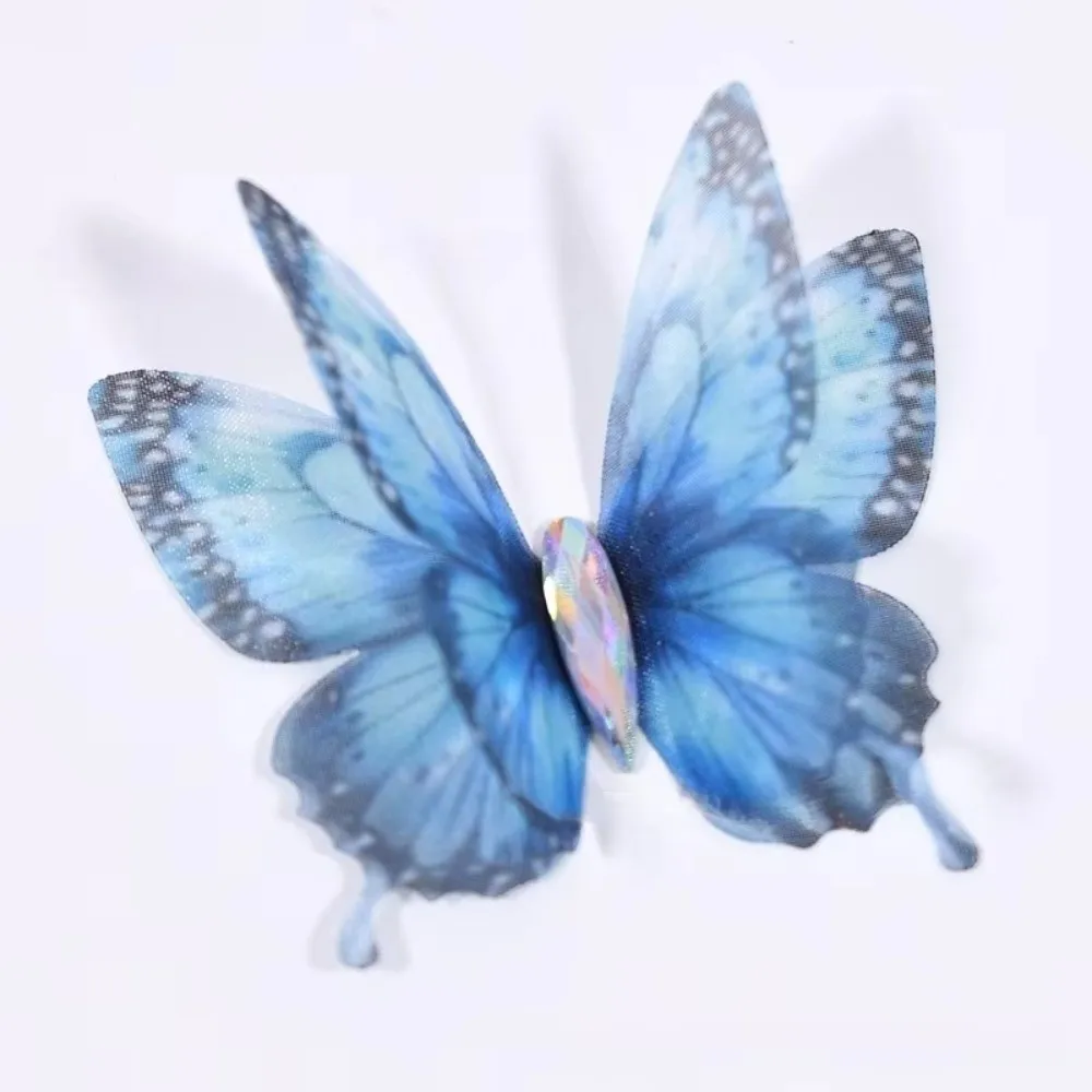50Pcs 3D Organza Fabric Butterfly Appliques Double-layer Colorful Chiffon Tulle Butterfly Patches Translucent