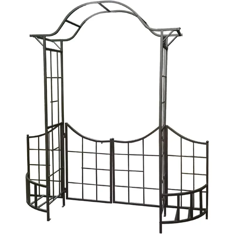 

Garden Arch Arbor Trellis with Gate, Fence and Planter Holders for Climbing Plants, 7.5 Ft Height, Brownish Bronze