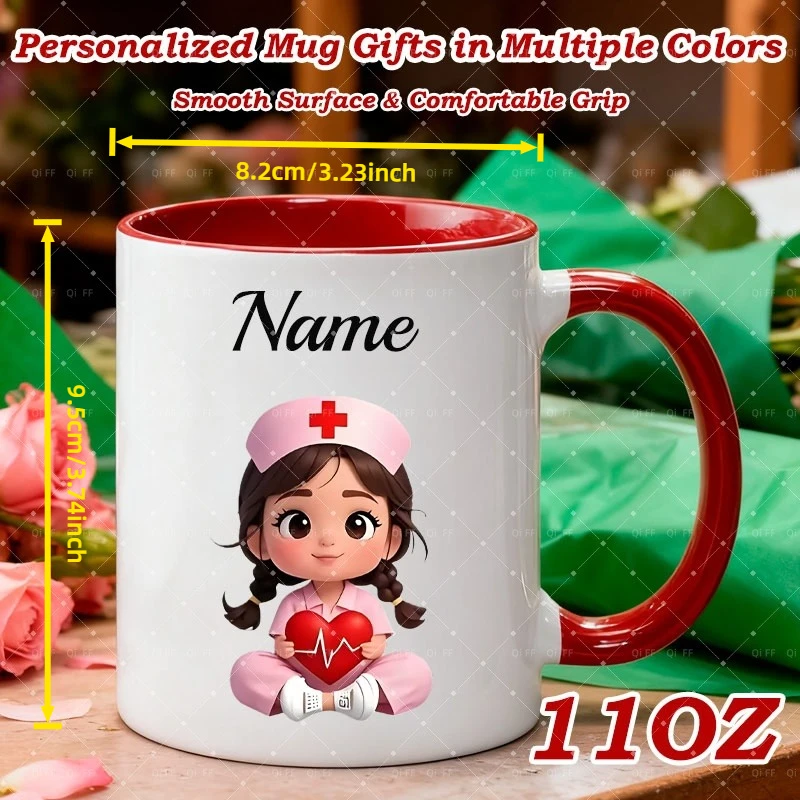 Personalized Cute Nurse Mug Custom Name 11oz Ceramic Coffee Cup 2D Print Kawaii Medical Design Microwave Safe Gift