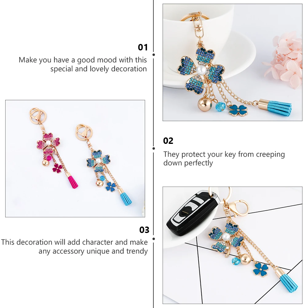 

Clover Keychain Rhinestone Bag Pendant Zinc Alloy Car Keychain Decor Key Ring Accessories Jewelry Trendy Fashion