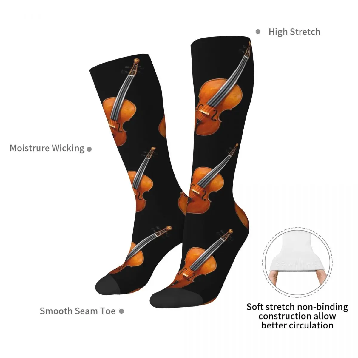 Calcetines con patrón de instrumentos musicales de violín antiguo, medias Súper suaves, calcetines largos para todas las estaciones, accesorios para regalos Unisex