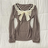 Sweet Aesthetic Y2K Woman Cute Clothing Maiden T-shirt emo Female Pullover Soft Lovely Henley Tops Coquette Kawaii Harajuku Tee