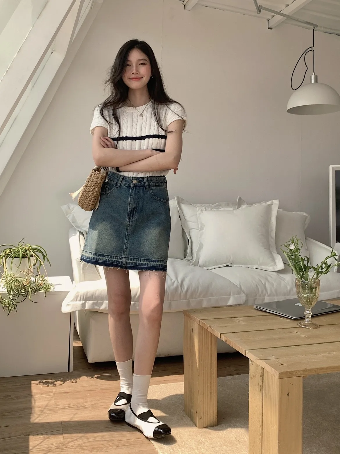 

Двухцветный вязаный топ в полоску для офиса, повседневный летний трикотаж с круглым вырезом, удобный крой