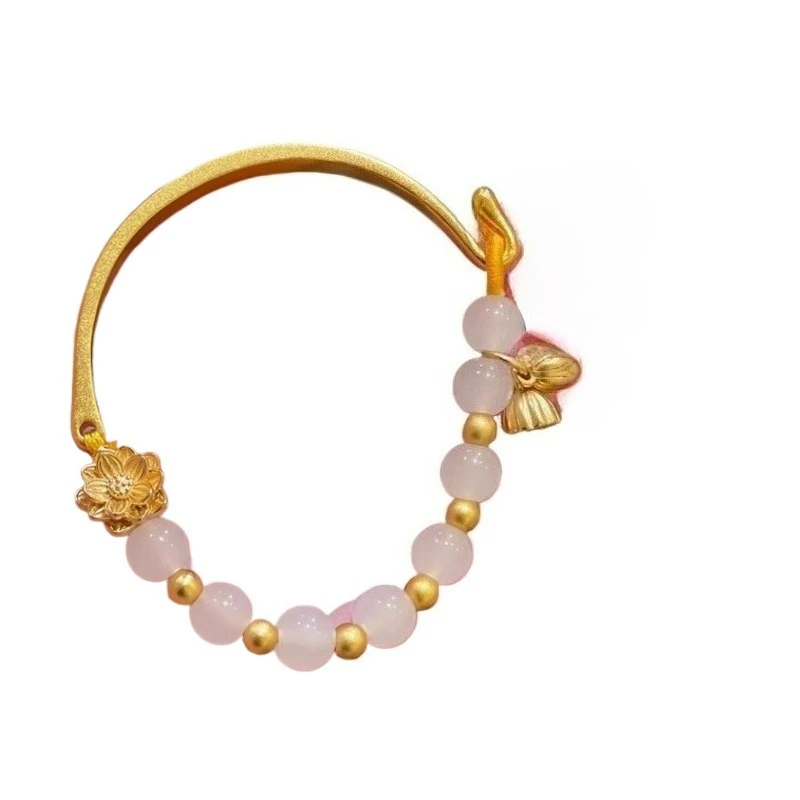 Lotus ancient method gold half bracelet bracelet female Chinese style opal bead bracelet national tide style
