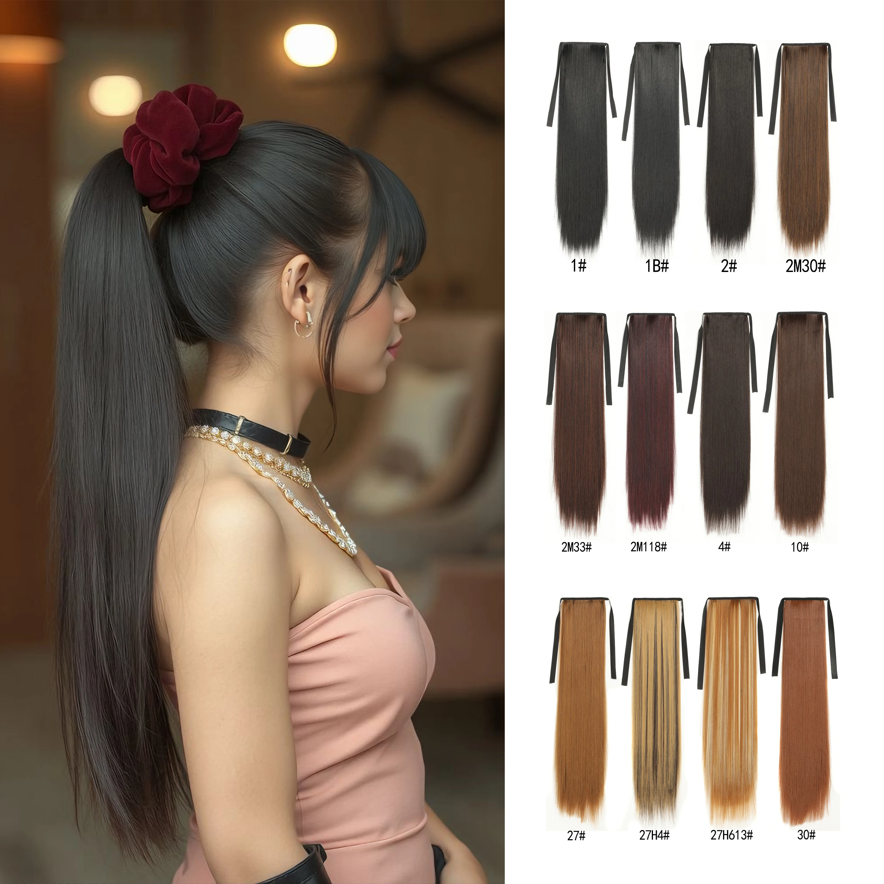 

22inches Synthetic Ponytail hair Wigundle False Ponytail In Straight Clip Hairpiece With Hairpins Extensions for Women Daily use