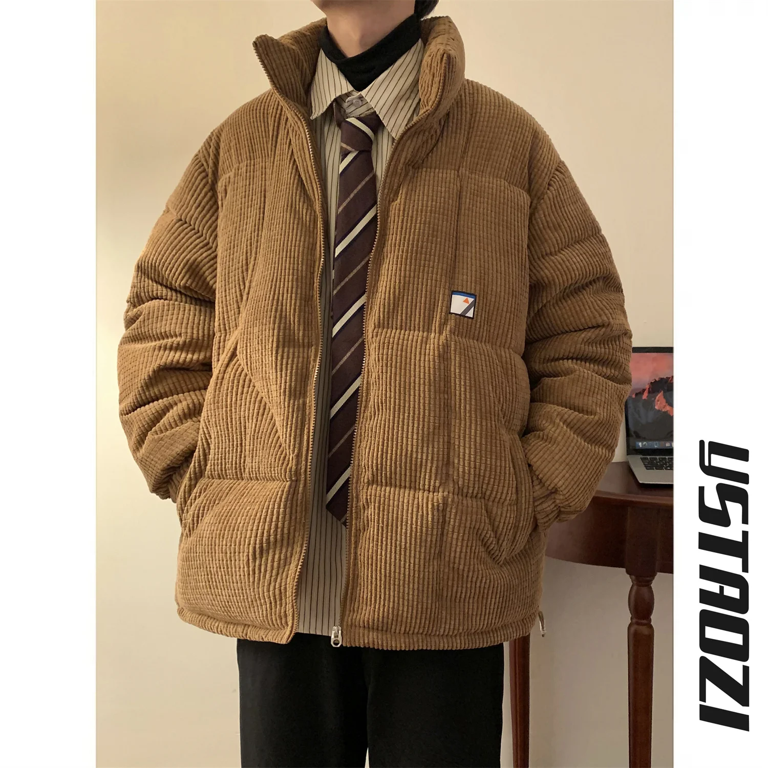 

Утепленная вельветовая куртка мужская зимняя, новая, теплая, хлопковая, в американском ретро-стиле, модный бренд, большие размеры, зимняя одежда