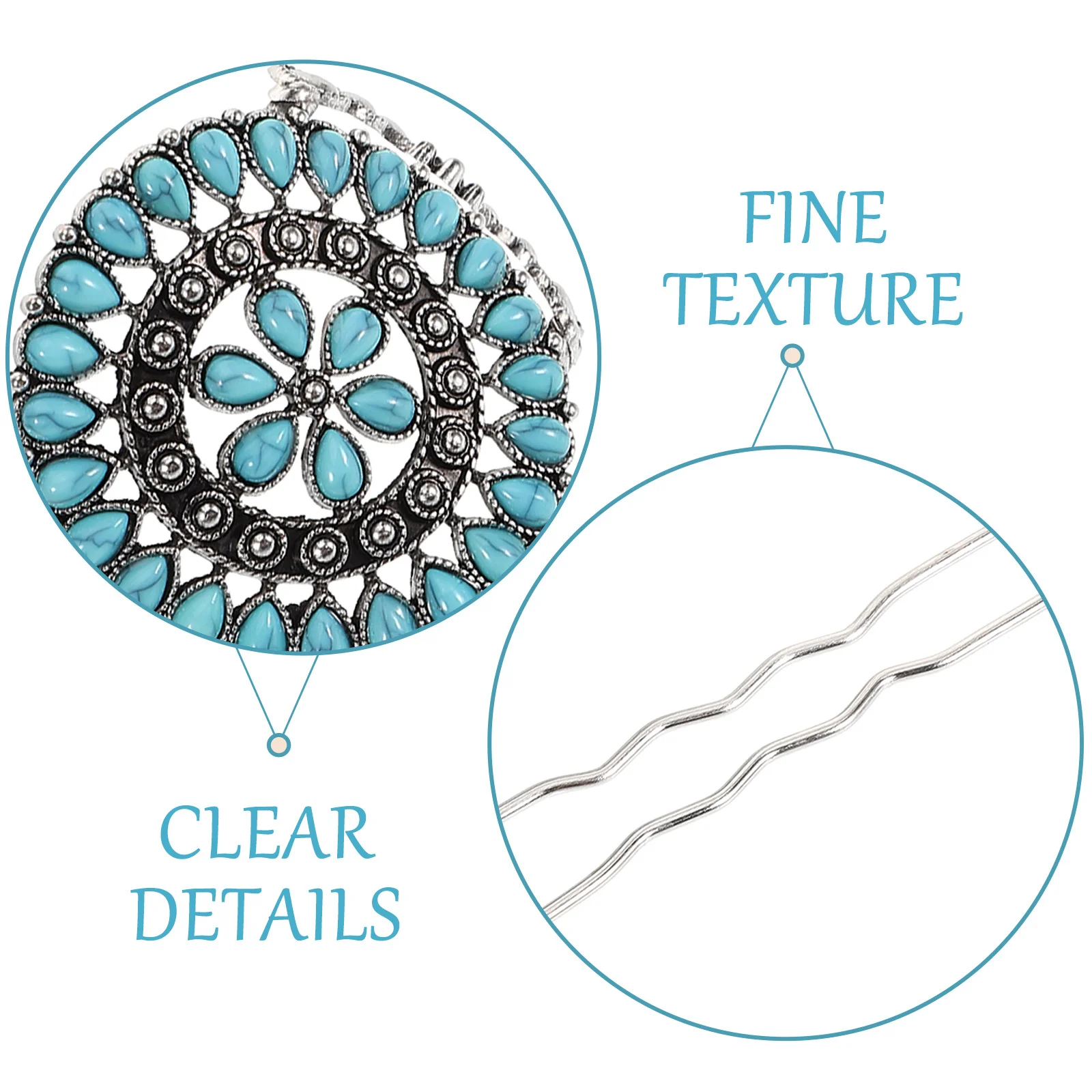 

Vintage Hairpin Chinese Style Retro Turquoise Flower Design Women Hair Accessory Hairstyling Tools Non Damaging Easy On Off