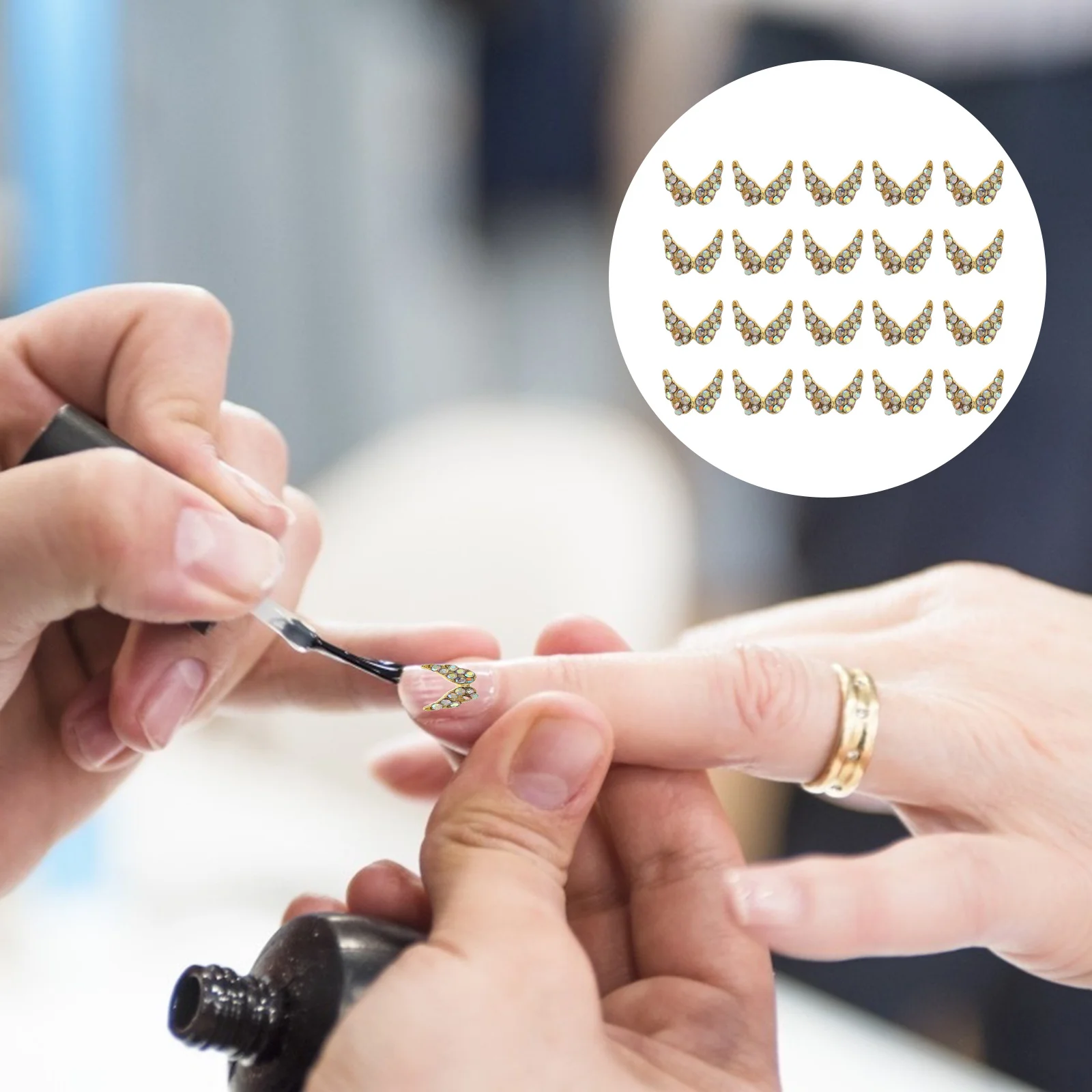 

20Pcs Nail Rhinestone Wing Design Glitter Gems Flat Back Nail Art Charms for Manicure Creative DIY Christmas Festival