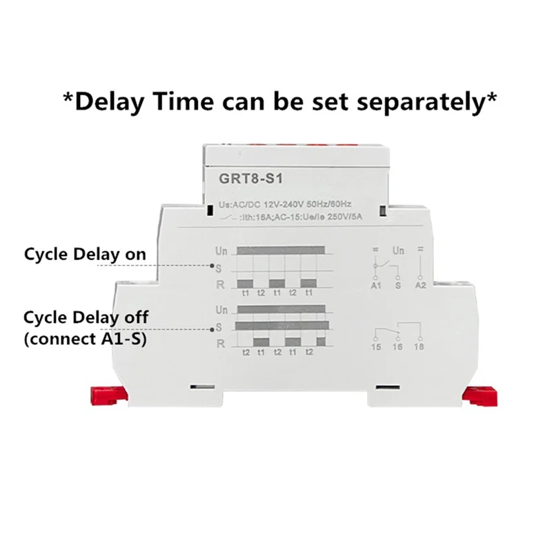 ABNP GRT8-S Relè timer ciclo asimmetrico SPDT 16A Relè di ripetizione elettronico, GRT8-S1 ACDC12V-240V