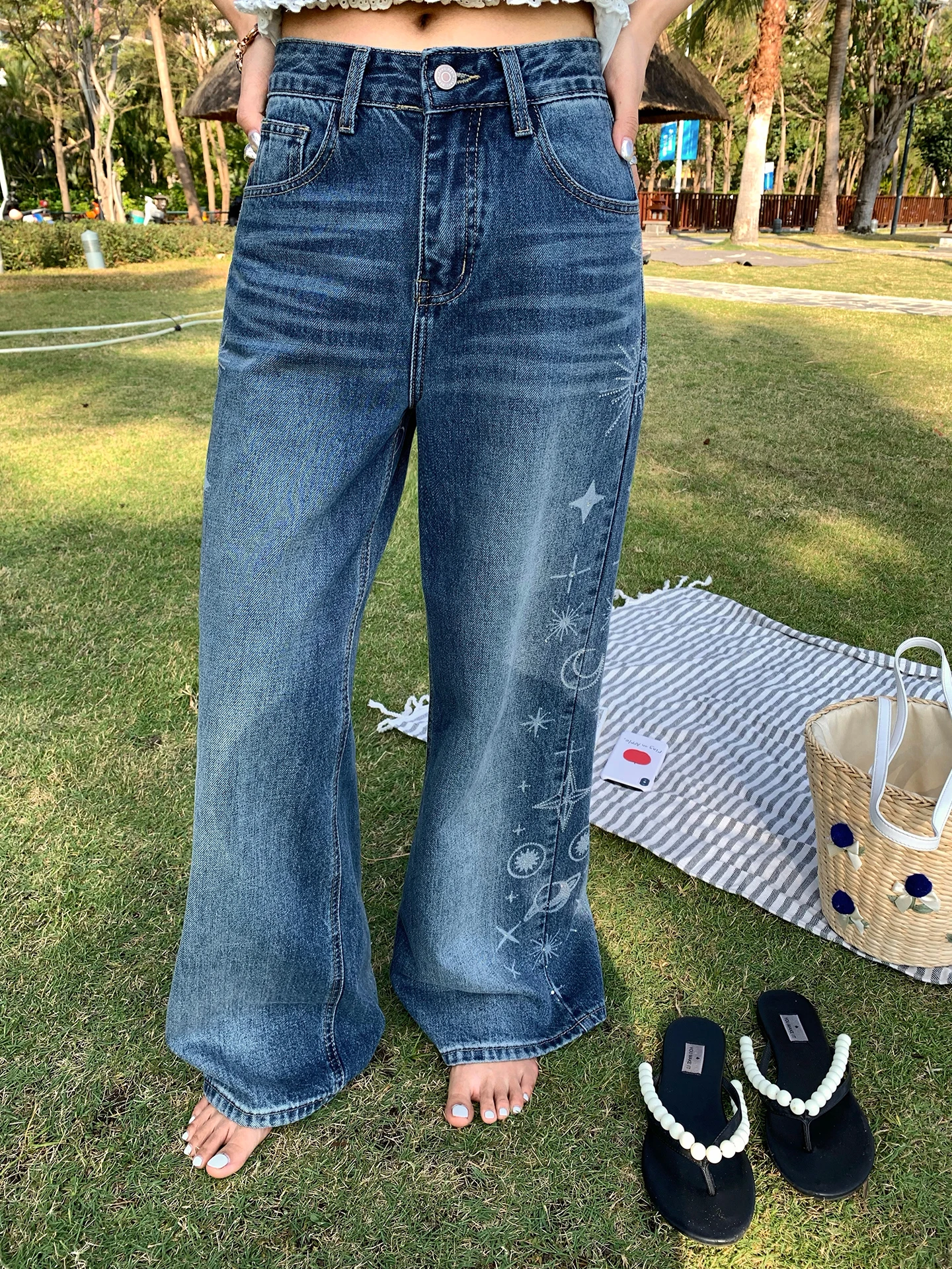 

Design Sensation Women's Straight Leg Jeans Small ence Exquisite Embroidery Cotton Spring Casual Comfortable Warmth