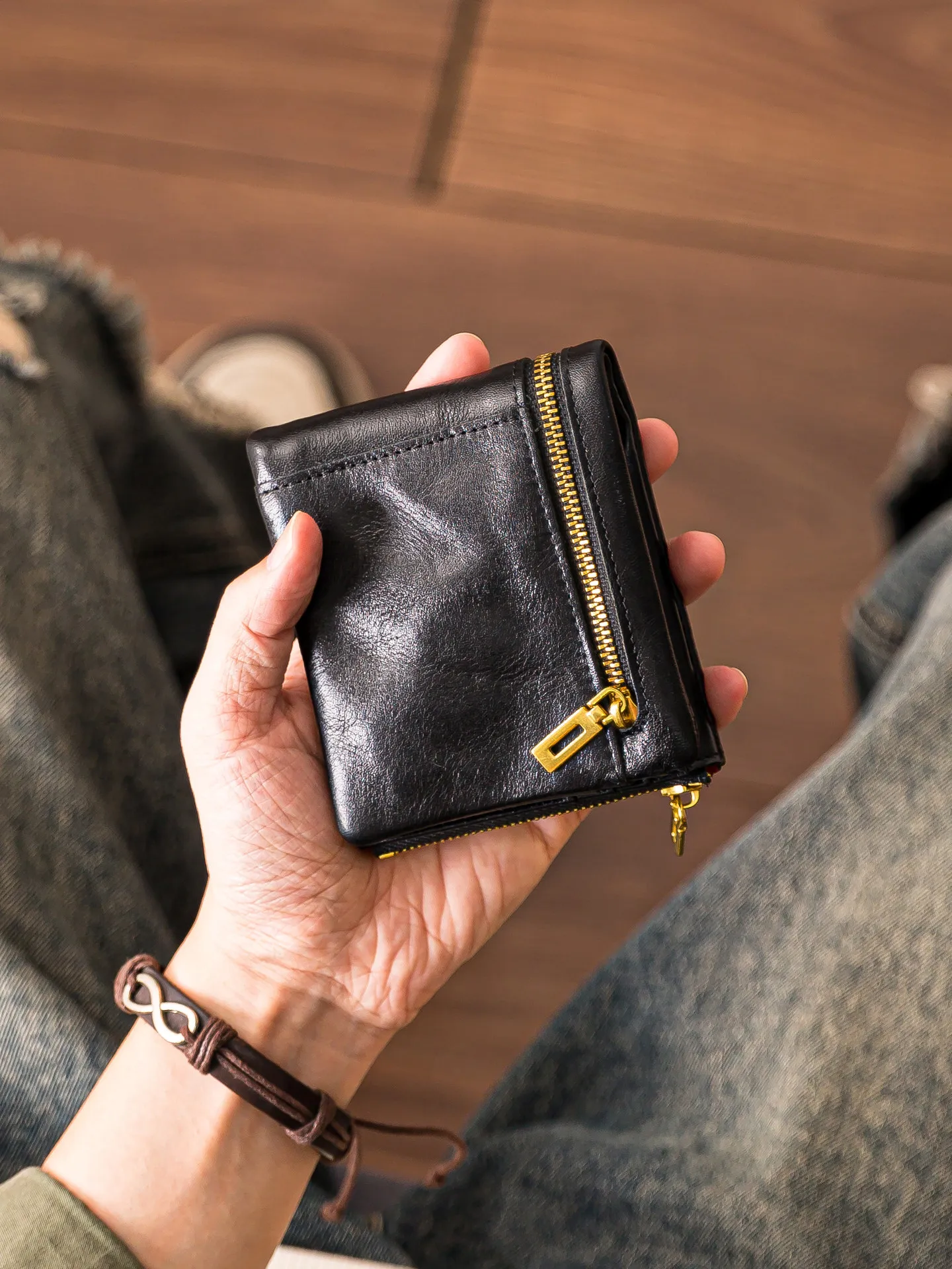 fashion first layer cowhide men's women's short wallet casual luxury handmade natural genuine leather ID cardholder coin purse