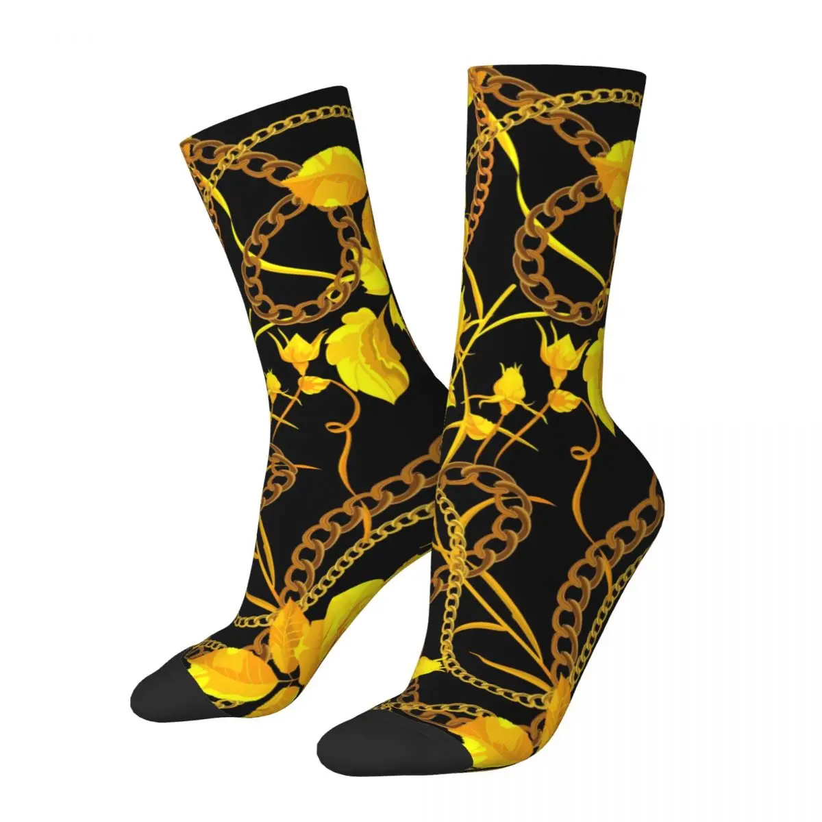 Gold Chain Socks Winter Floral Print Stockings Novelty Women Men Warm Soft Socks Graphic Skateboard Non-Slip Socks