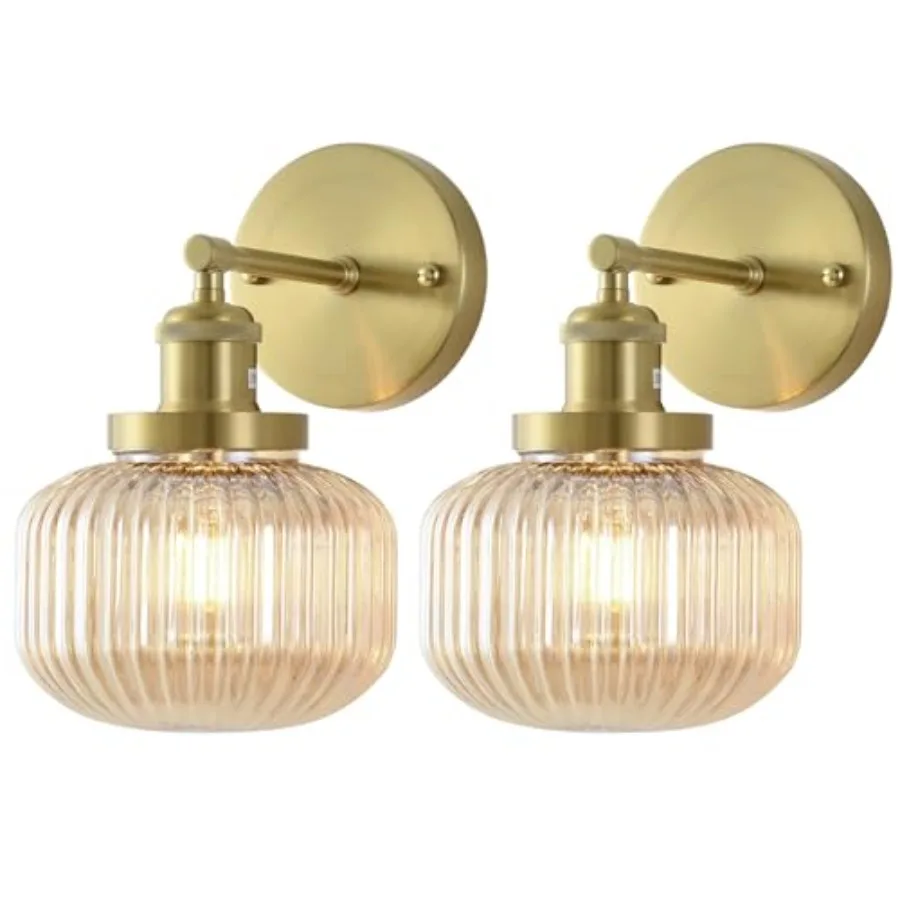 

Vintage Wall Sconces with Amber Pumpkin Glass Lampshade, Indoor Bathroom Wall Sconce, Modern Gold Industrial Lighting Fixture f