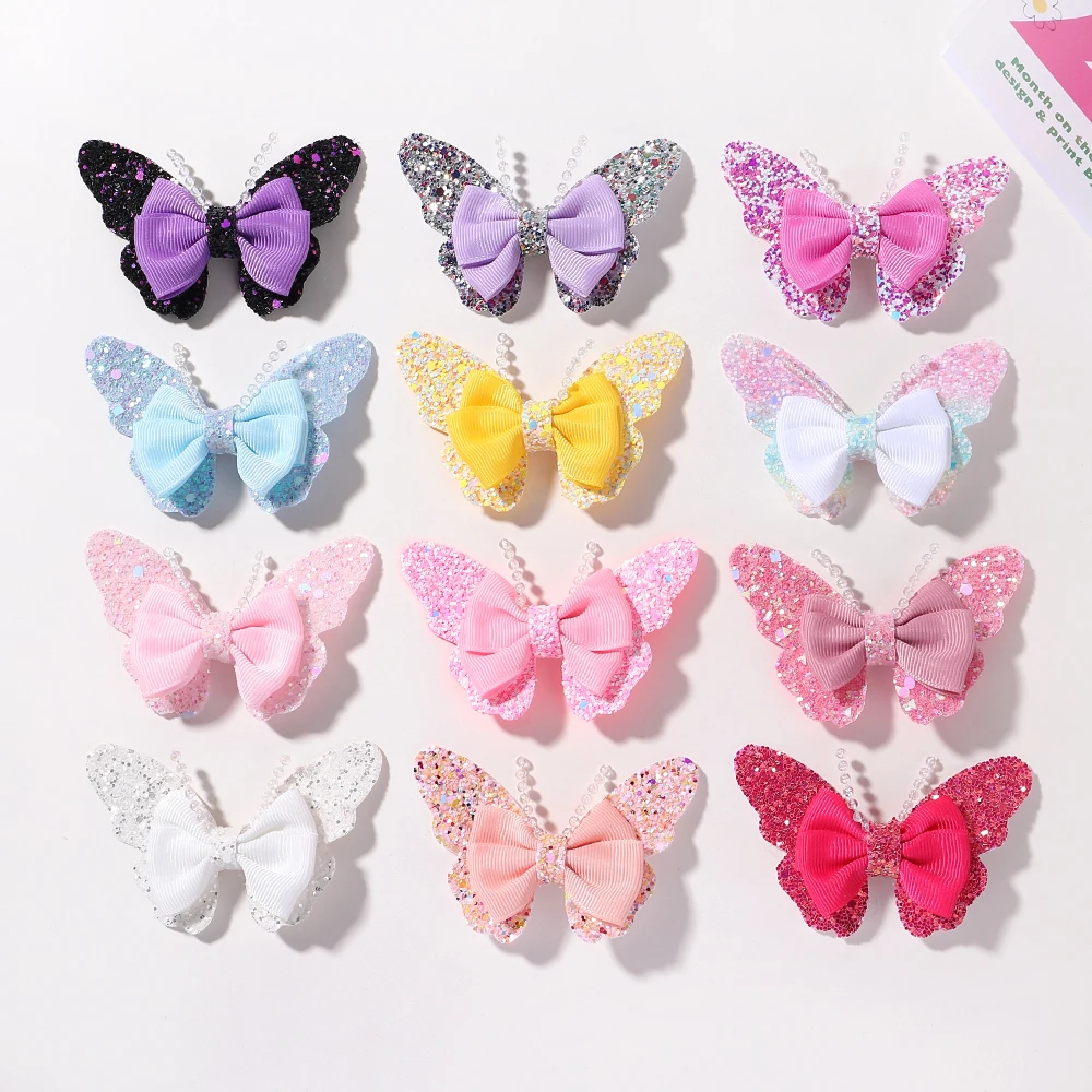2 Buah Jepit Rambut Kupu-kupu Glitter untuk Anak Perempuan Jepit Rambut Payet Pelangi Mode Jepit Rambut Lucu Anak Hadiah Aksesori Rambut Anak