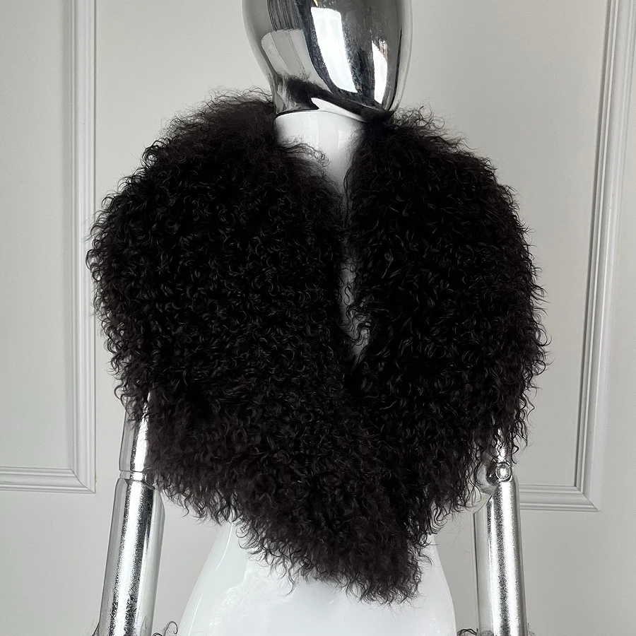 El cuello de piel de cordero mongol Natural se mezcla sin esfuerzo con abrigos, accesorio de piel auténtica más vendido para mujer