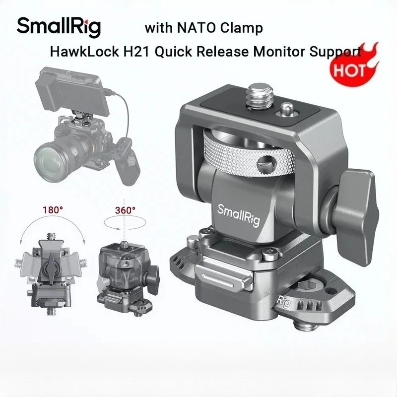 SmallRig HawkLock H21 Quick Release Monitor Support 4487 with NATO Clamp Swivel and Tilt  Adjustable Camera NATO Monitor Holder