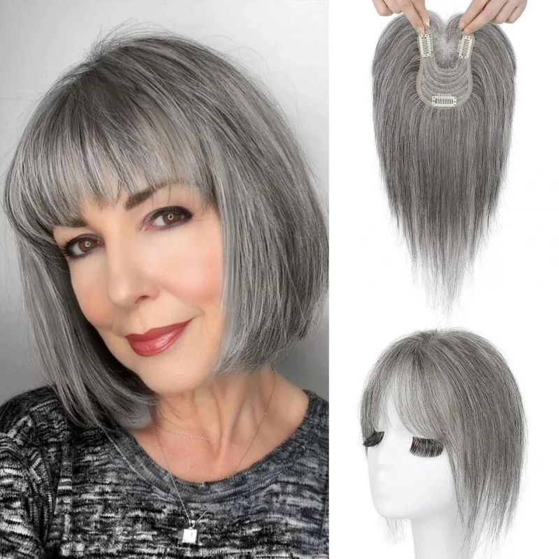 

Real Human Hair New Fashion Women's Layered Short Dark Gray Wigs 10 Inch