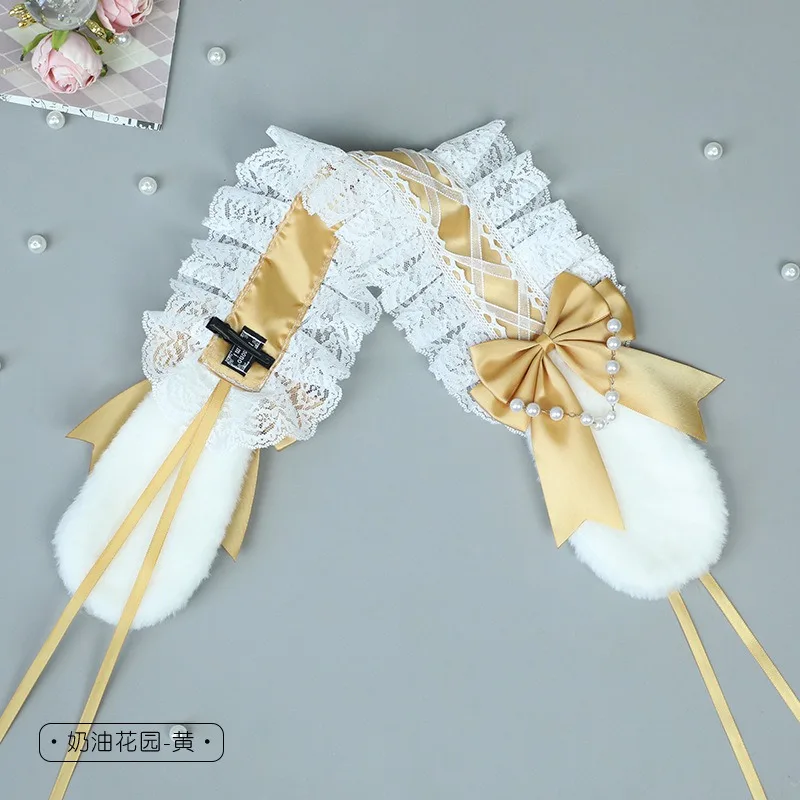 4-color جديد اليابانية أرنب الأذن لوليتا شريطة من الدانتيل القوس القوس أرنب الأذن عقال Kawaii تأثيري الشعر التبعي #4