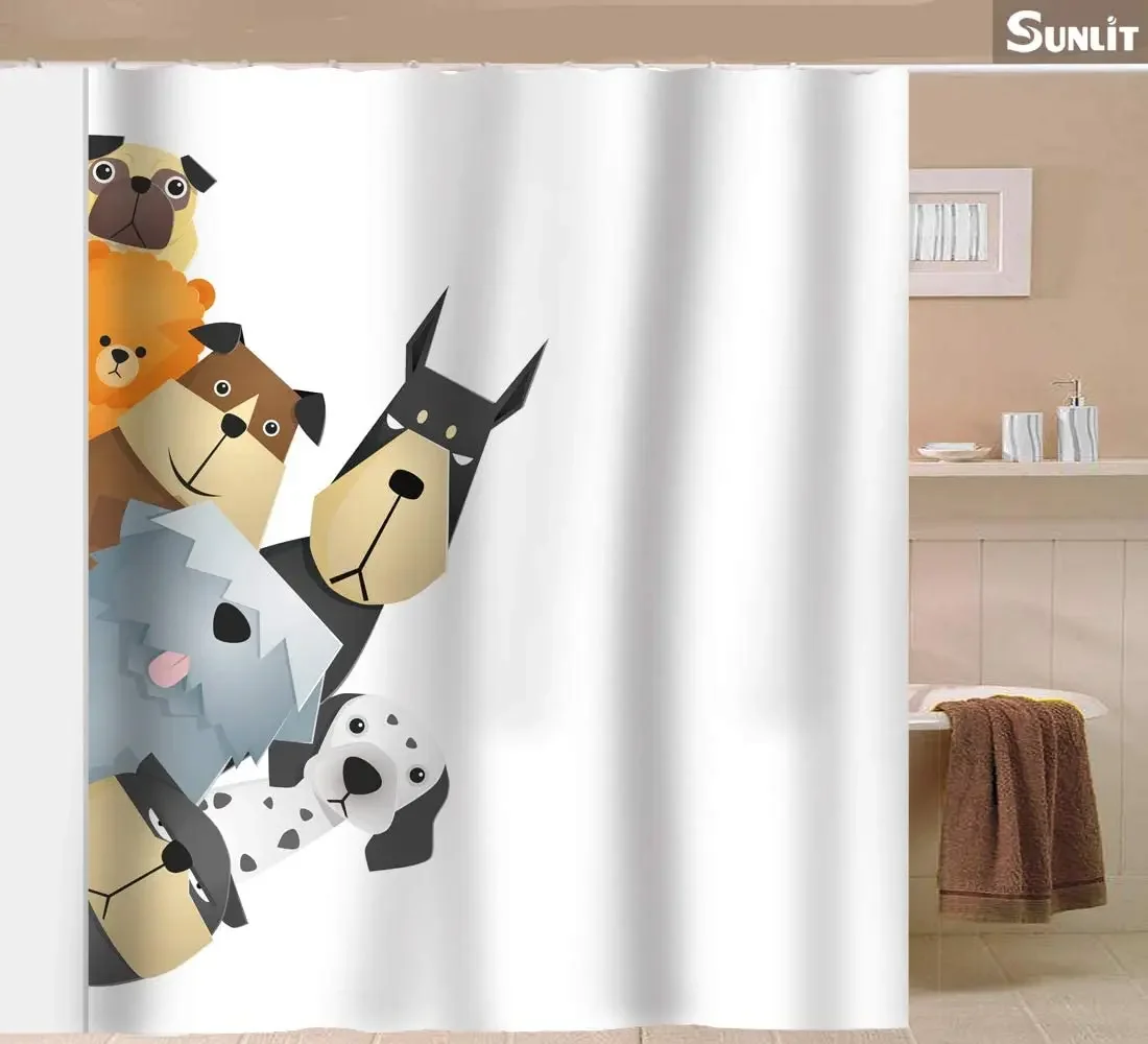 Cute Dogs Curious Cartoon Puppy Fabric Shower Curtain