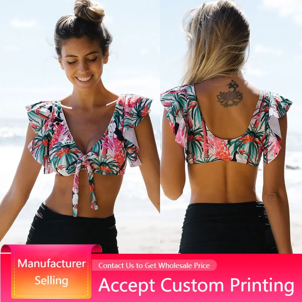 

2022 New Swimsuit Women Swimwear Bloemen Verstoorde Zoom Bikini Set Push Up Bathing Suit Print Beach wear Summer Biquini Female