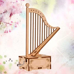 Wooden Handwork Music Box Harp Shape Music Box Wooden Music Box Assembled Muic Box for Kids Handwork Assembled Music Box