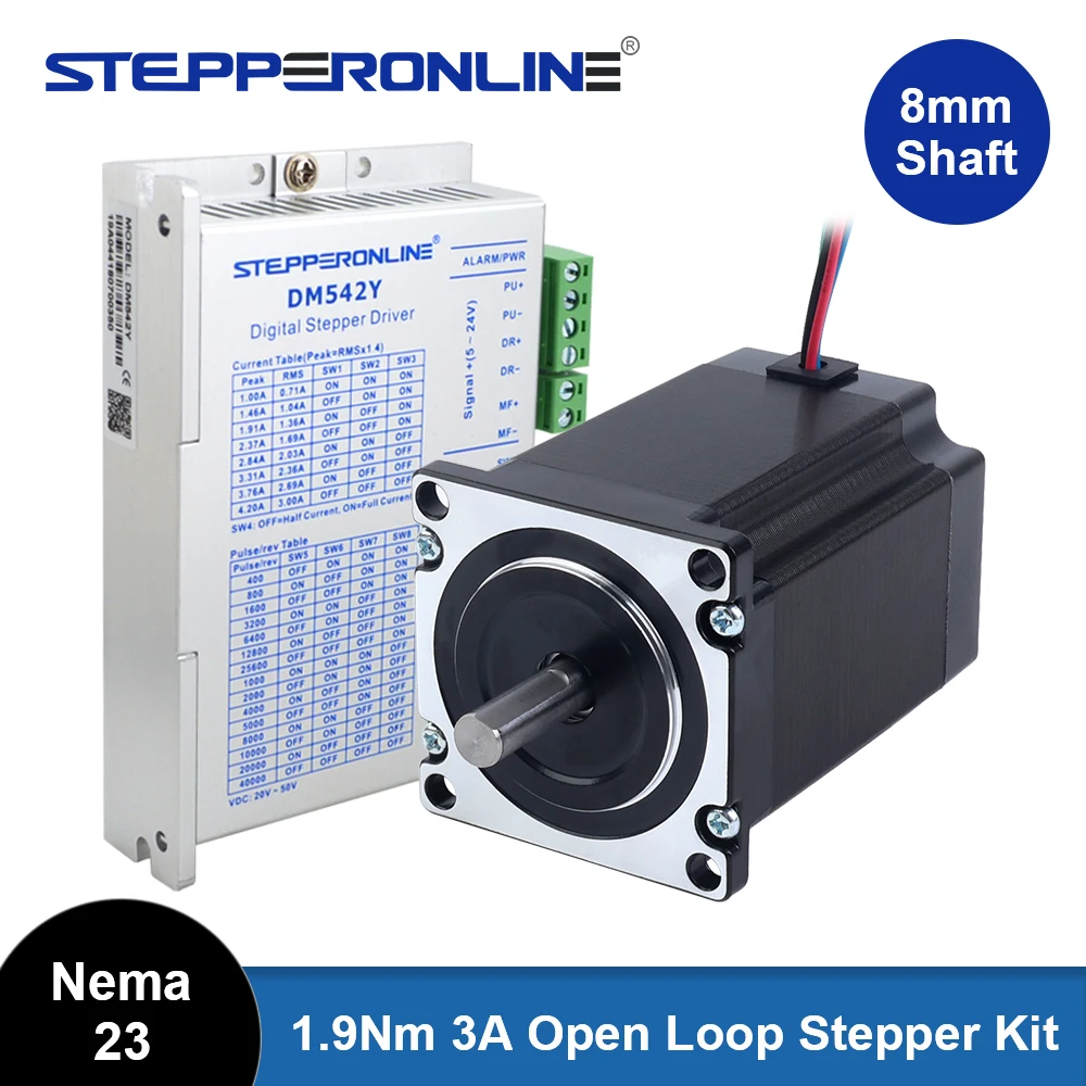 

STEPPERONLINE Nema 23 Stepper Motor Driver Kit Open Loop 1.9Nm 2.8A 57x76mm and Nema23 Driver DM542Y for 3D Printer CNC