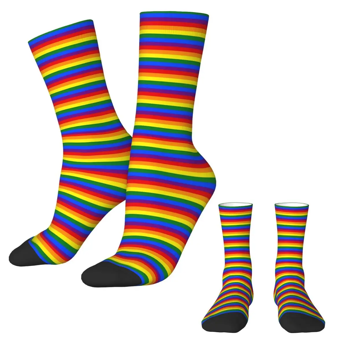 Rainbow Striped Socks Colorful Print Elegant Stockings Unisex Soft Cycling Socks Autumn Design Non Slip Socks