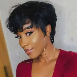 ixie Cut Wigs for Black Women Human Hair Short Bob Wig Human Hair Wigs with Bangs Layered Style Bob Wigs for Black Women Machine