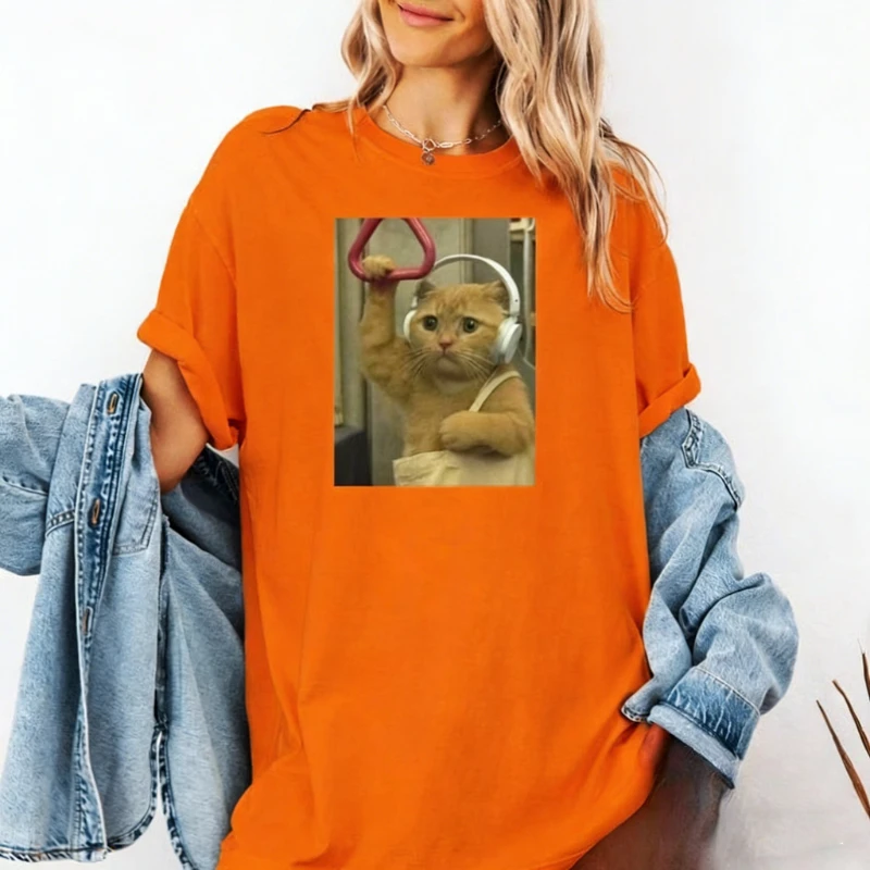Subway Trend Gen Z Stupid Brainrot Lovely Cat Lover Gift Funny Kitty Tee Cool Popular Meme Graphic Tshirt Fashion Short-sleev
