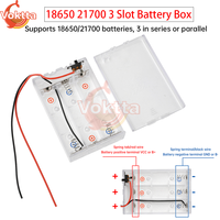 18650 21700 3slot Battery Box 3.7V-4.2V 11.1V-12.6V Series/Parallel Battery Storage Case DIY No Welding Battery Holder Wire Lead