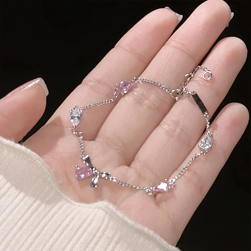 Pulsera de plata de ley 925 para mujer, brazalete de circonita con lazo de diamante, joyería de lujo, regalo de cumpleaños