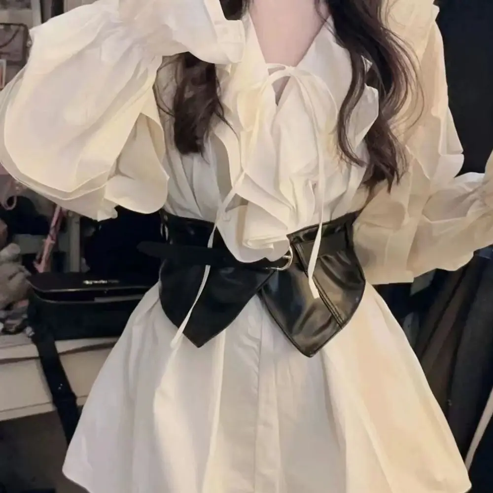 Classic Pin Buckle Wide Belts Black Elastic PU Waistband Fashion Corset Dress Coat Girdle For Women Girls Cummerbunds For Dress