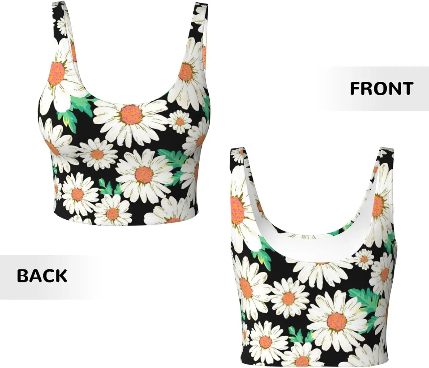 قميص بدون أكمام رياضي مطبوع عليه زهرة الأقحوان للسيدات، سترة يوجا خفيفة الوزن مع حشوة قابلة للإزالة