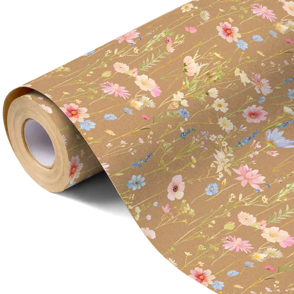Kraft Wrapping Paper Kraft Coated Paper Wrap Rolled Wrapping Paper Floral Gift Wrap Roll For Scrapbook Decoration Party Diy view 3