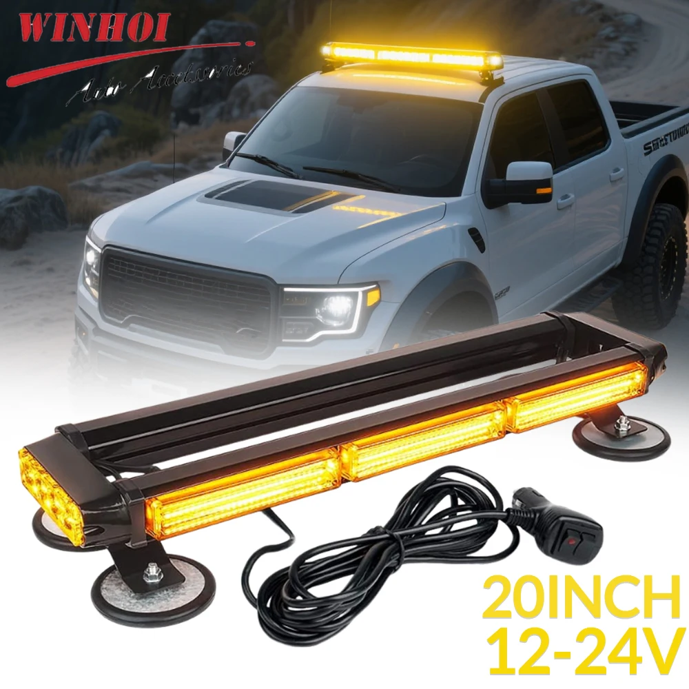 

20" COB Roof Top Strobe Lights 12-24V 4 Sides Emergency Flashing Lamp Hazard Warning Light with Magnetic for Truck Car Offroad