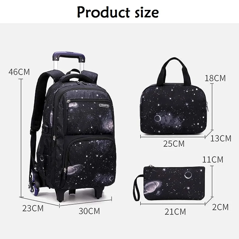 Kids School Bag With Wheels Rolling Backpack for Boy Wheeled School Bag 6 Wheels Trolley Bookbag Carry on Luggage with Lunch Bag