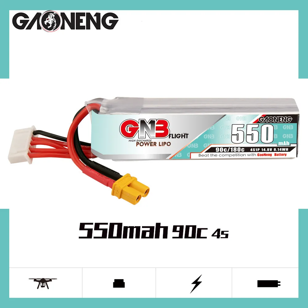 MAX 180C GNB 4S 14.8V 550mAh 90C Lipo Battery For RC Helicopter Quadcopter FPV Drone Model Parts 14.8V Rechargeable Battery