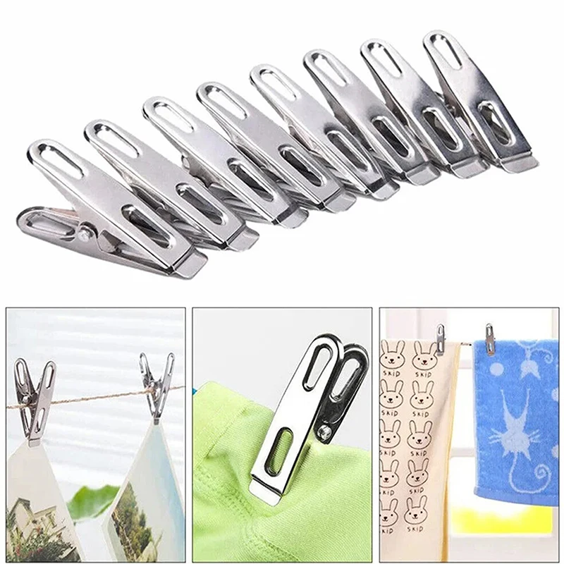 10/20PCS Stainless Steel Clothes Pegs Washing Clips Household Sealing Clip Silver Windproof Clips Hang Pins Metal Clips Clamps