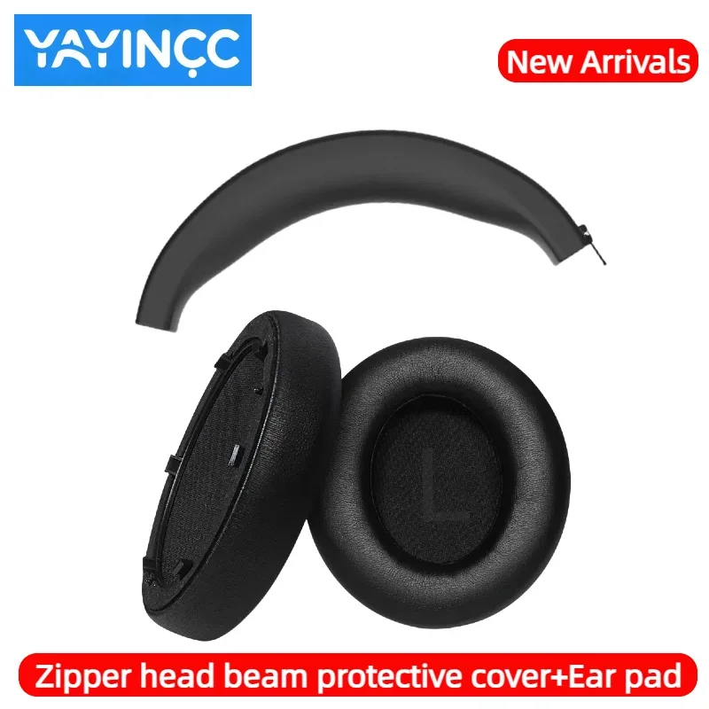 Replacement Ice-Gel/leather Ear Pads/Silicone zipper head beam protective cover for Anker Soundcore Space Q45 Headset