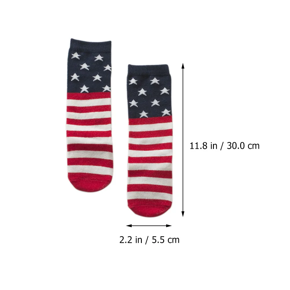 

2 Pairs Mid calf Socks American Flag Kids M Size 2 4 Years Elastic Cotton Comfortable Breathable Independence Day Style