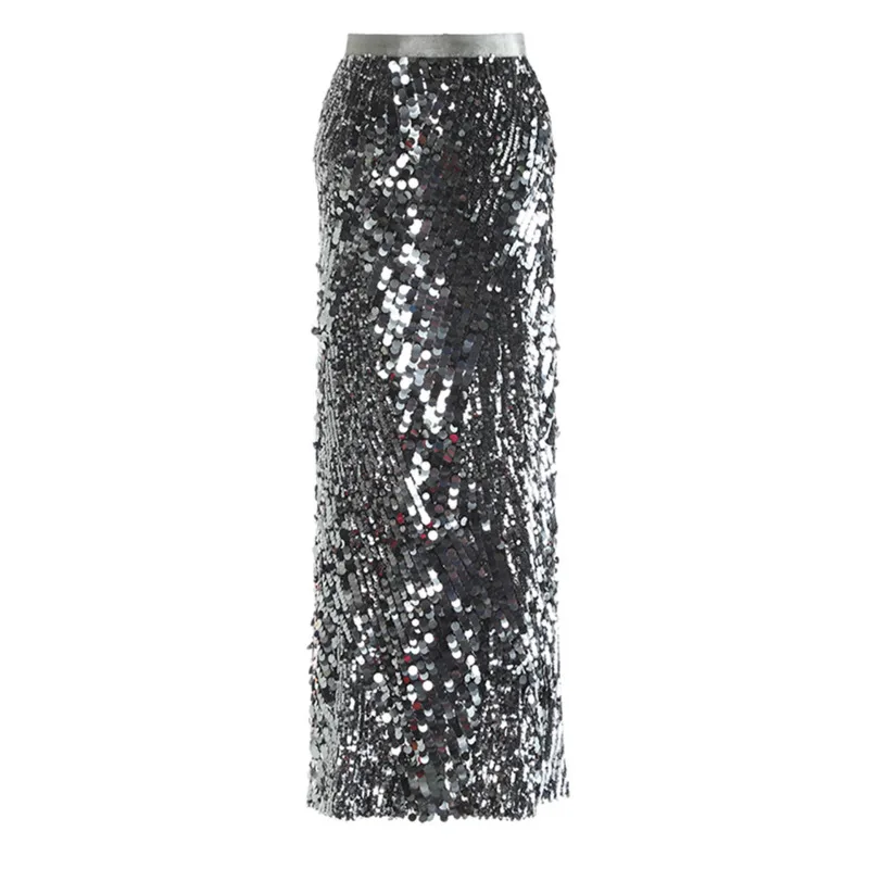 

HUISONG High Elastic Waist Black Sequins Back Slit Elegant Half-body Skirt Women Fashion Tide New Spring Autumn 2025