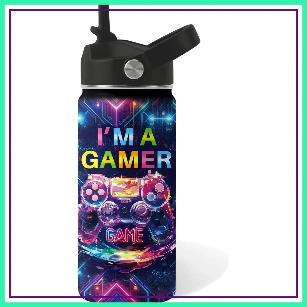 

I'm A Gamer 16oz Stainless Steel Water Bottle with Straw, Insulated, BPA-free, Leak-proof Tumbler for School, Travel, Game Lovers Gift Cup