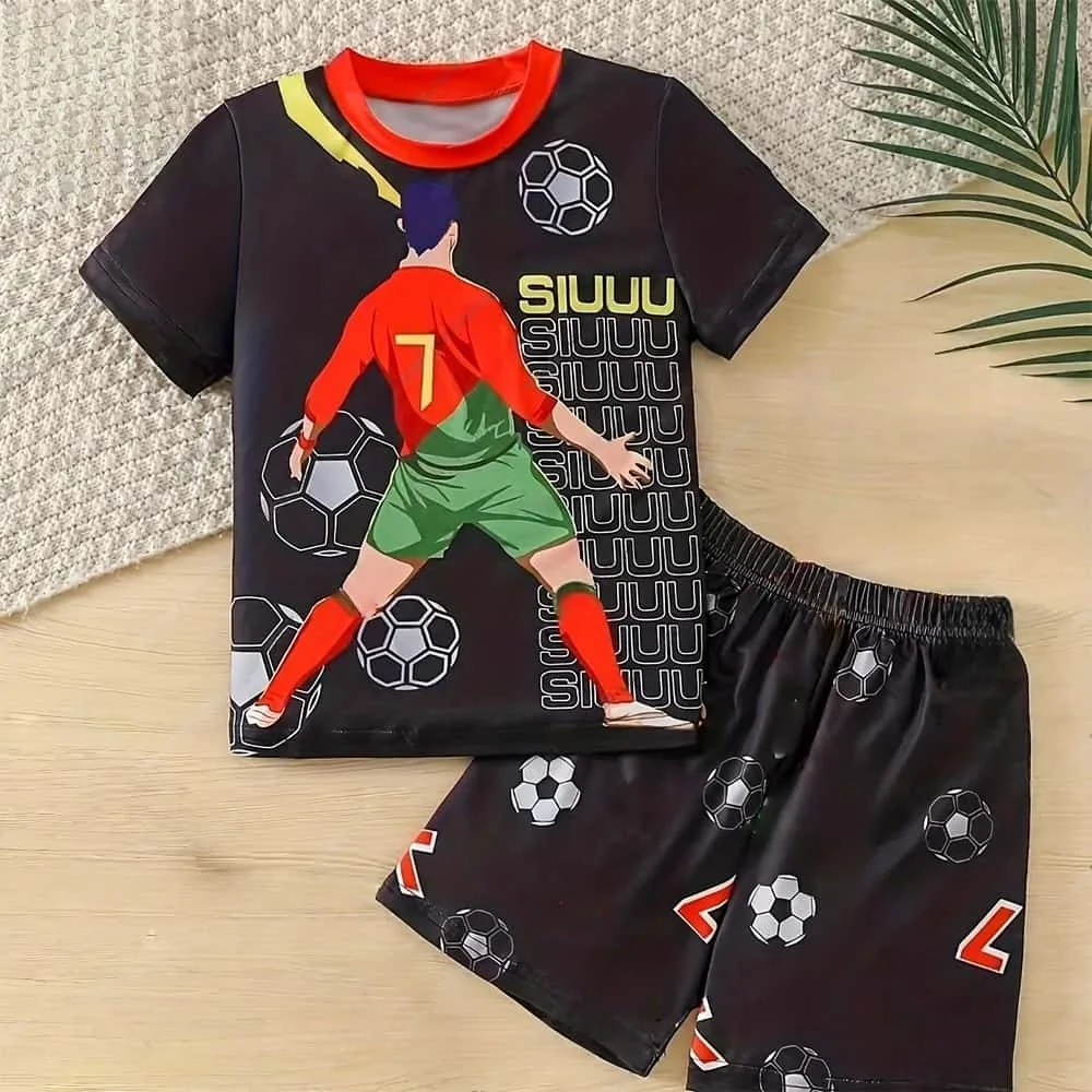 Fashionable Summer Special Edition Ronaldo #7 Children's T-shirt Shorts Football Casual Sports Jersey Set Parent-child Outfit