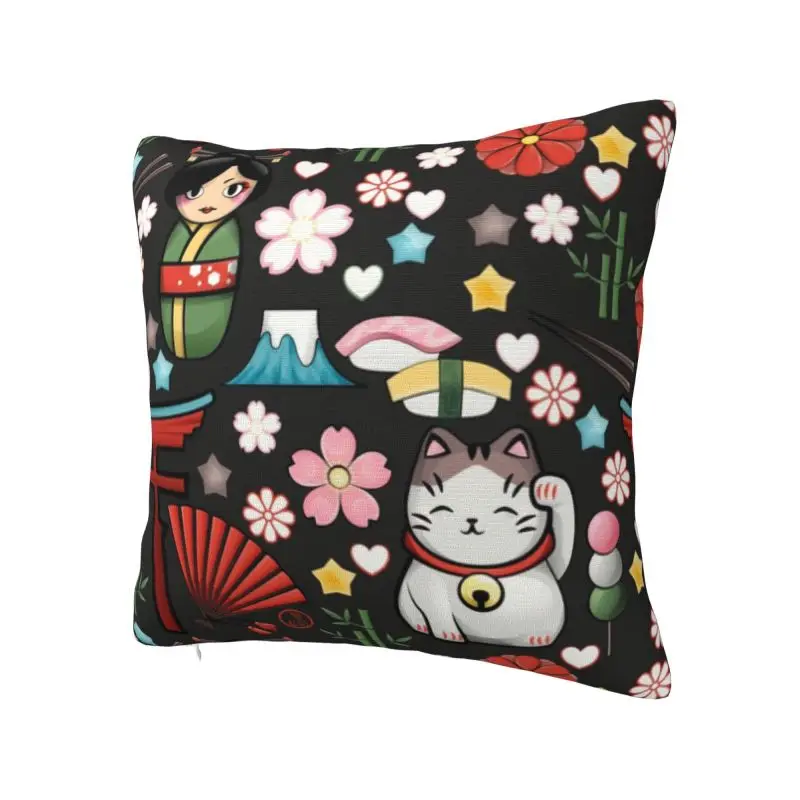 Custom Kawaii Maneki Neko Lucky Cat Throw Pillow Sofa Japanese Geisha Art Nordic Cushion Cover Soft Pillowcase