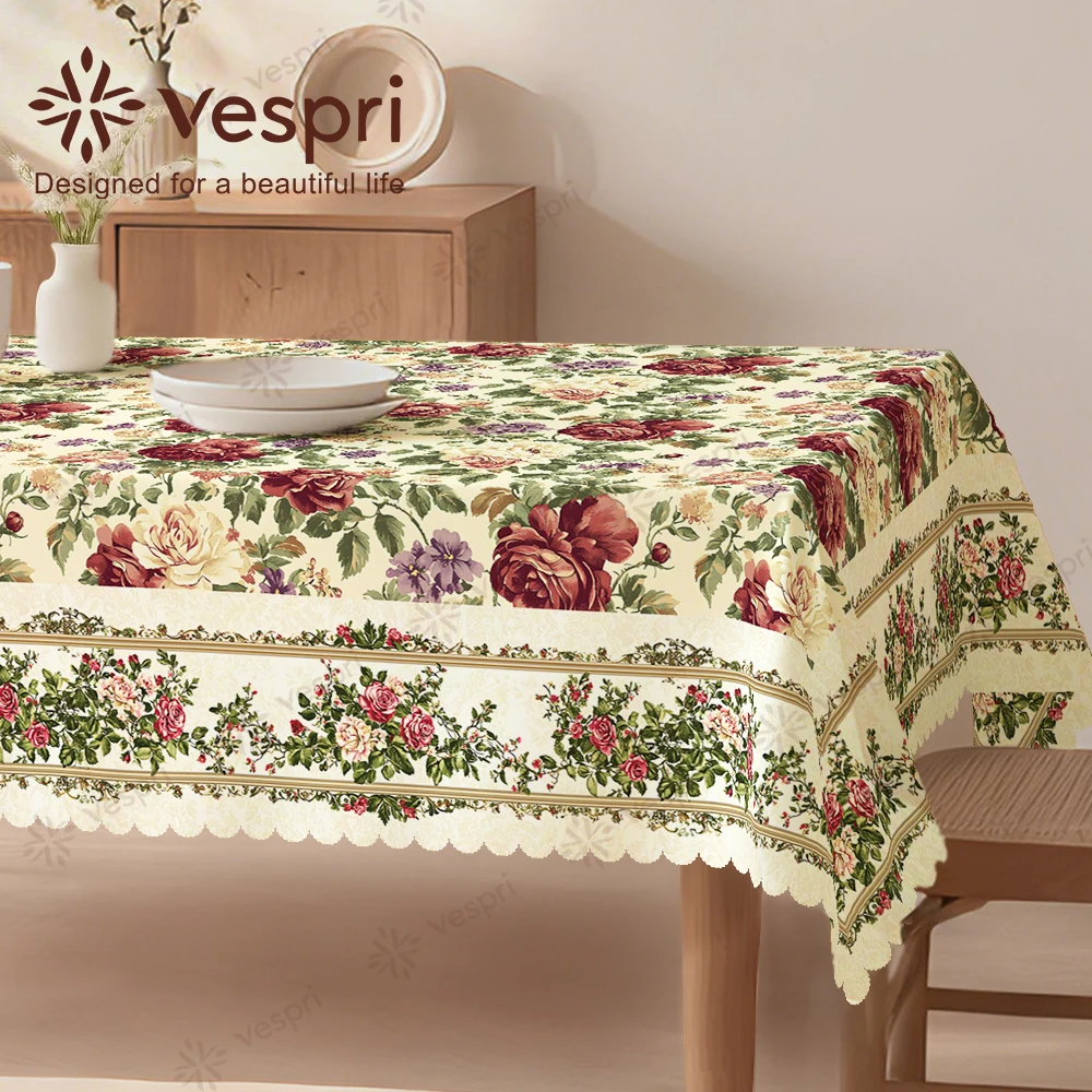 Vespri Frühlings-Blumen Oster-Tischdecke Gelb-Weiße Blumen-Spitze Rund Rechteckig Oval für Partys Festlichkeiten