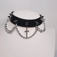 Goth Punk Choker with Silver Color Cross with Gorgeous Alternative Gothic Jewellery Necklace Wide Statement Women Gift Harajuku