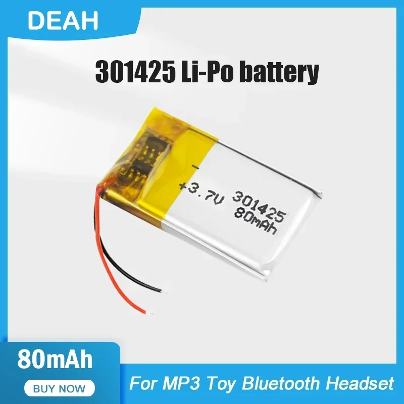 1-4PCS 301425 80mAh 3.7V Lipo Li ion Lithium Polymer Rechargeable Battery For MP3 MP4 GPS Toy Bluetooth Earphone Smart Watch